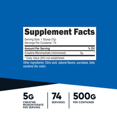 Nutricost Creatine Monohydrate scoop showing 5 g servings for consistent dosing.