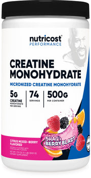 Nutricost Shaq’s Berry Blast bottle of creatine monohydrate supports consistent workouts