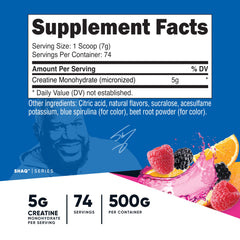 Nutricost creatine scoop beside Shaq’s Berry Blast powder for easy serving and dosing