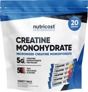 Nutricost Creatine Monohydrate stickpack in blue raspberry flavor for on-the-go hydration.