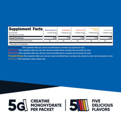 Nutricost Creatine Monohydrate stickpack in fruit punch flavor for convenient performance support.