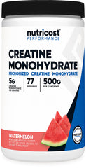 Nutricost Creatine Monohydrate Watermelon bottle for easy daily workouts.