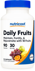 Nutricost Daily Fruits bottle-front showing convenient daily capsule routine.