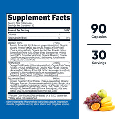 Nutricost Daily Fruits label detail highlighting gluten-free and GMO-free ingredients.