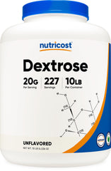 Nutricost Dextrose Powder bottle shown for versatile baking and energy-friendly sweetening.