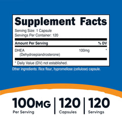 Nutricost DHEA capsules inside bottle show easy-to-swallow quick-release design.
