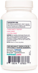 Nutricost DIM label highlighting GMP and FDA-registered facility