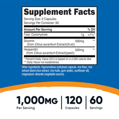 Close-up of Nutricost Diosmin with Hesperidin capsules showing 1000mg per serving