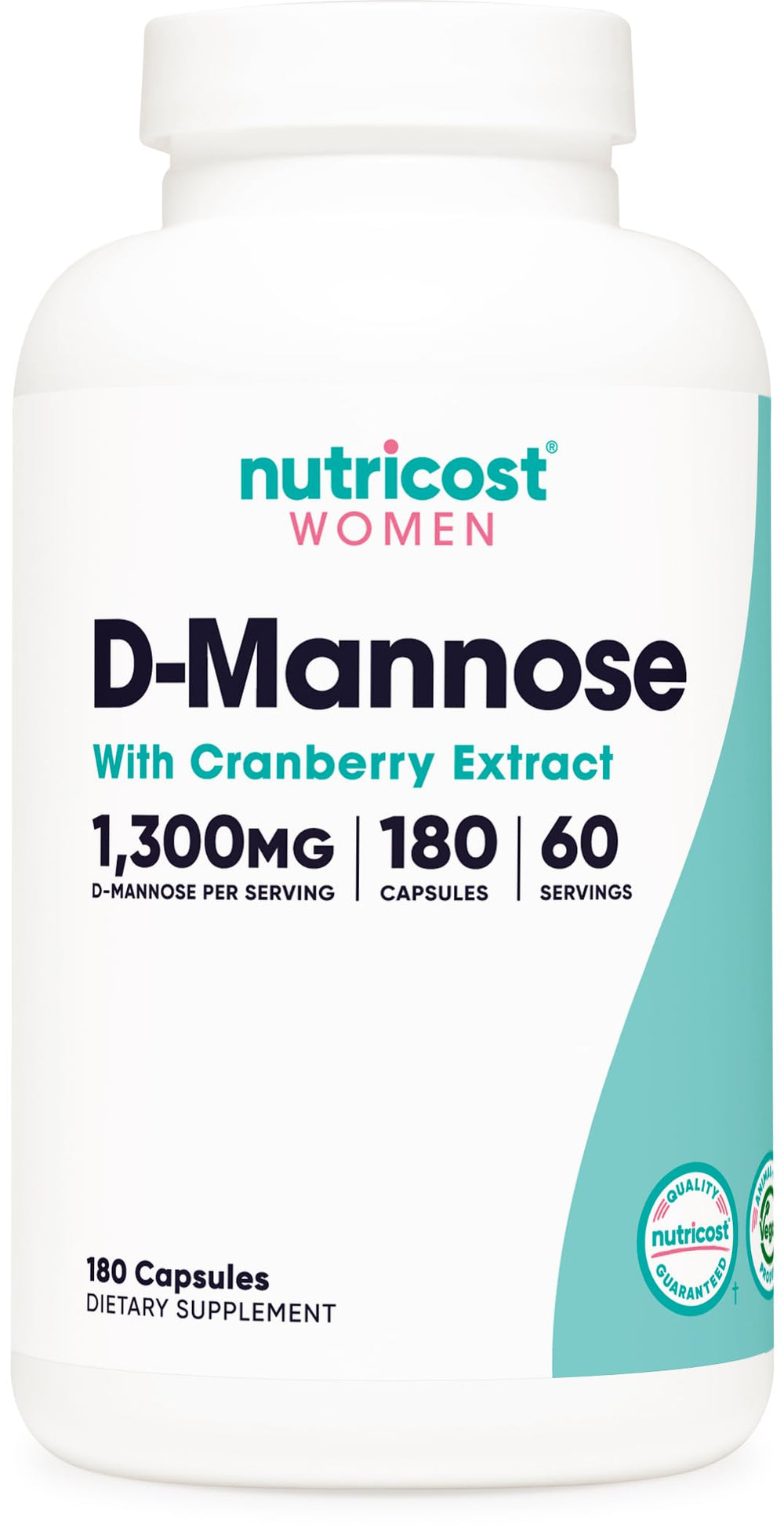 Nutricost D-Mannose cranberry bottle front showing reliable daily supplement for women