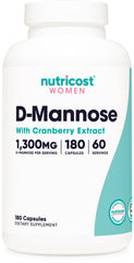 Nutricost D-Mannose cranberry bottle front showing reliable daily supplement for women