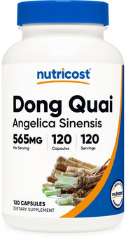 Nutricost Dong Quai cápsula de 565 mg para uso diario y bienestar.