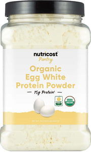 Nutricost egg white protein powder 1lb packaging front showing GMO-free gluten-free formula