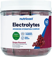 Nutricost Electrolytes Complex grape bottle for on-the-go hydration.