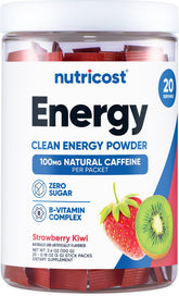 Nutricost Energy Complex Stickpack Strawberry Kiwi bottle pour for quick, refreshing energy on the go