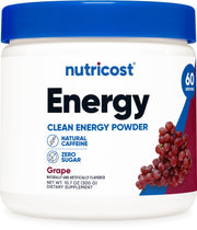 Nutricost Energy Drink Powder grape tub for quick pre-workout energy.