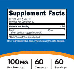 Nutricost Fisetin Capsules bottle side view showing daily capsule count