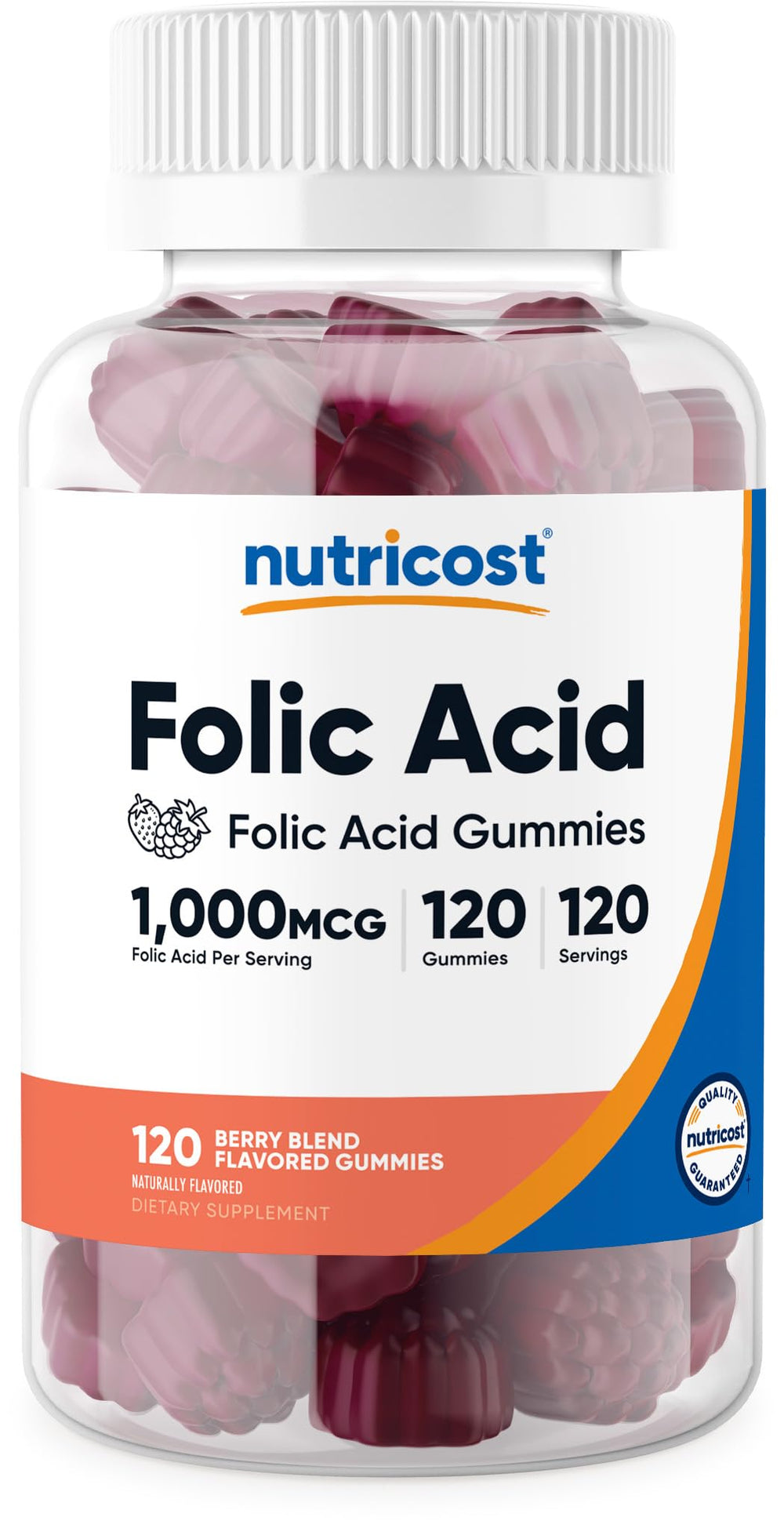 Nutricost Folic Acid Gummies berry-flavored bottle for daily wellness support