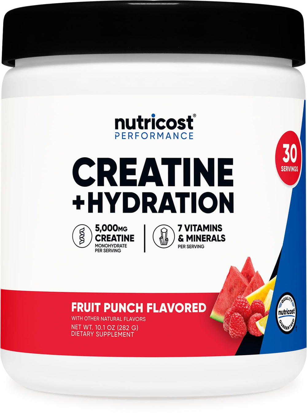 Nutricost Creatine Monohydrate bottle with Fruit Punch flavor for hydration