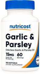 Nutricost Garlic Parsley Oil bottle pour for easy daily use.