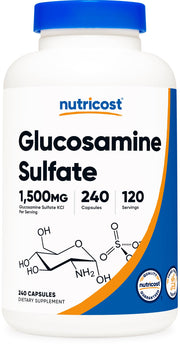 Nutricost Glucosamine Sulfate 1500mg bottle for daily joint support.