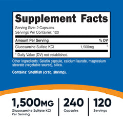 Nutricost Glucosamine Sulfate capsules closeup highlighting 750mg per capsule.