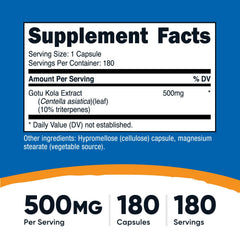 Nutricost Gotu Kola bottle label highlights 500 mg per capsule.