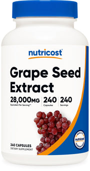 Nutricost Grape Seed Extract bottle front showing dosage info for daily use