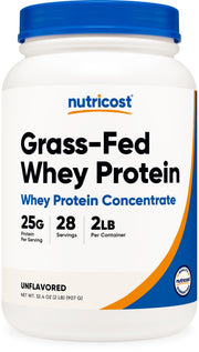 Nutricost grass-fed whey concentrate bottle front: clean protein source for shakes.
