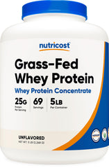 Nutricost grass-fed whey protein concentrate tub, 5 lb, ideal for bulk shakes