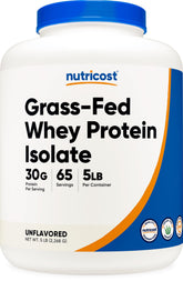 Nutricost Grass-Fed Whey Protein Isolate bottle highlights pure isolate quality for shakes.