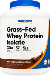 Nutricost grass-fed whey protein isolate chocolate bottle front for post-workout recovery