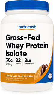 Nutricost grass-fed whey isolate in chocolate peanut butter flavor for post-workout protein