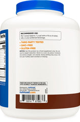 Chocolate powder tub from Nutricost demonstrates clean, gluten-free formula