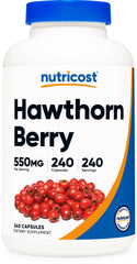 Nutricost Hawthorn Berry Capsules bottle front emphasizes 550mg potency for daily support