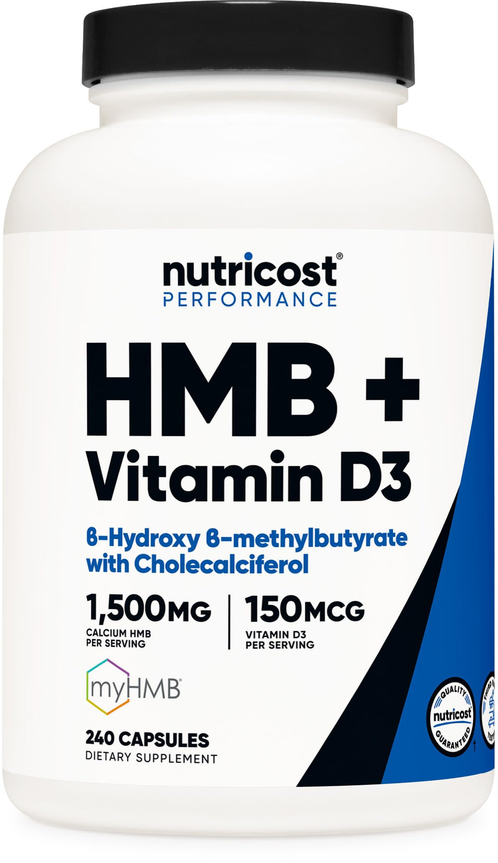 Nutricost HMB and D3 bottle front view for daily use