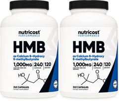 Nutricost HMB bottle and capsules designed for convenient daily supplementation.
