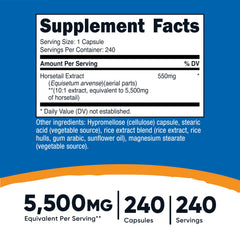 Nutricost Horsetail Extract Capsules label close-up for potency emphasis
