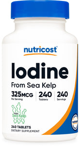 Nutricost Iodine bottle front view showing natural sea kelp origin for daily use