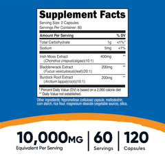 Nutricost Irish Sea Moss Extract capsules highlight convenient daily dosage for vegan supplement routine.