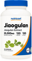 Nutricost Jiaogulan extract bottle label highlights vegan, gluten-free formula for daily wellness