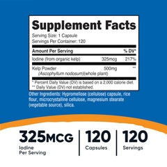 Nutricost Kelp Capsules label back showing ingredients and non-GMO, gluten-free note