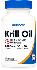 Nutricost Krill Oil 1000mg softgels pack shot highlighting easy-to-swallow capsules for daily omega-3