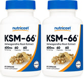 Nutricost KSM-66 Ashwagandha bottle showing 600 mg per serving for daily wellness