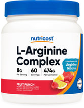 Nutricost L-Arginine Complex bottle for daily workouts.