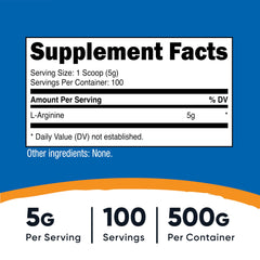 Nutricost L-Arginine powder scoop and serving—accurate 5 g per helping.