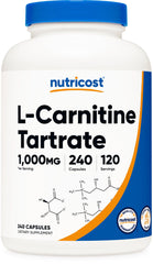Nutricost L-Carnitine Tartrate bottle front showing 240 capsules for daily support