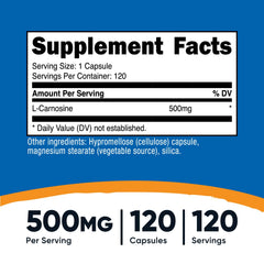 Nutricost L-Carnosine bottle label highlighting gluten-free and non-GMO