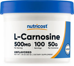 Nutricost L-Carnosine powder container for easy daily dosing.