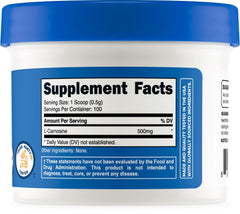 Nutricost L-Carnosine powder ingredient label with third-party testing.