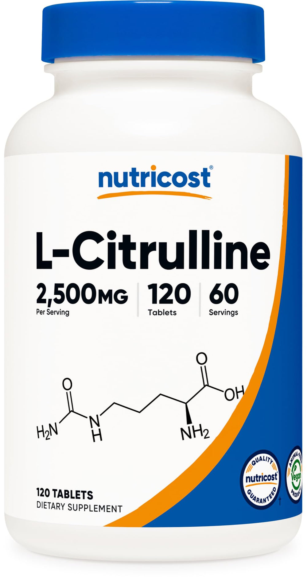 Nutricost L-Citrulline 2500mg bottle front showing 60 servings for daily workout support